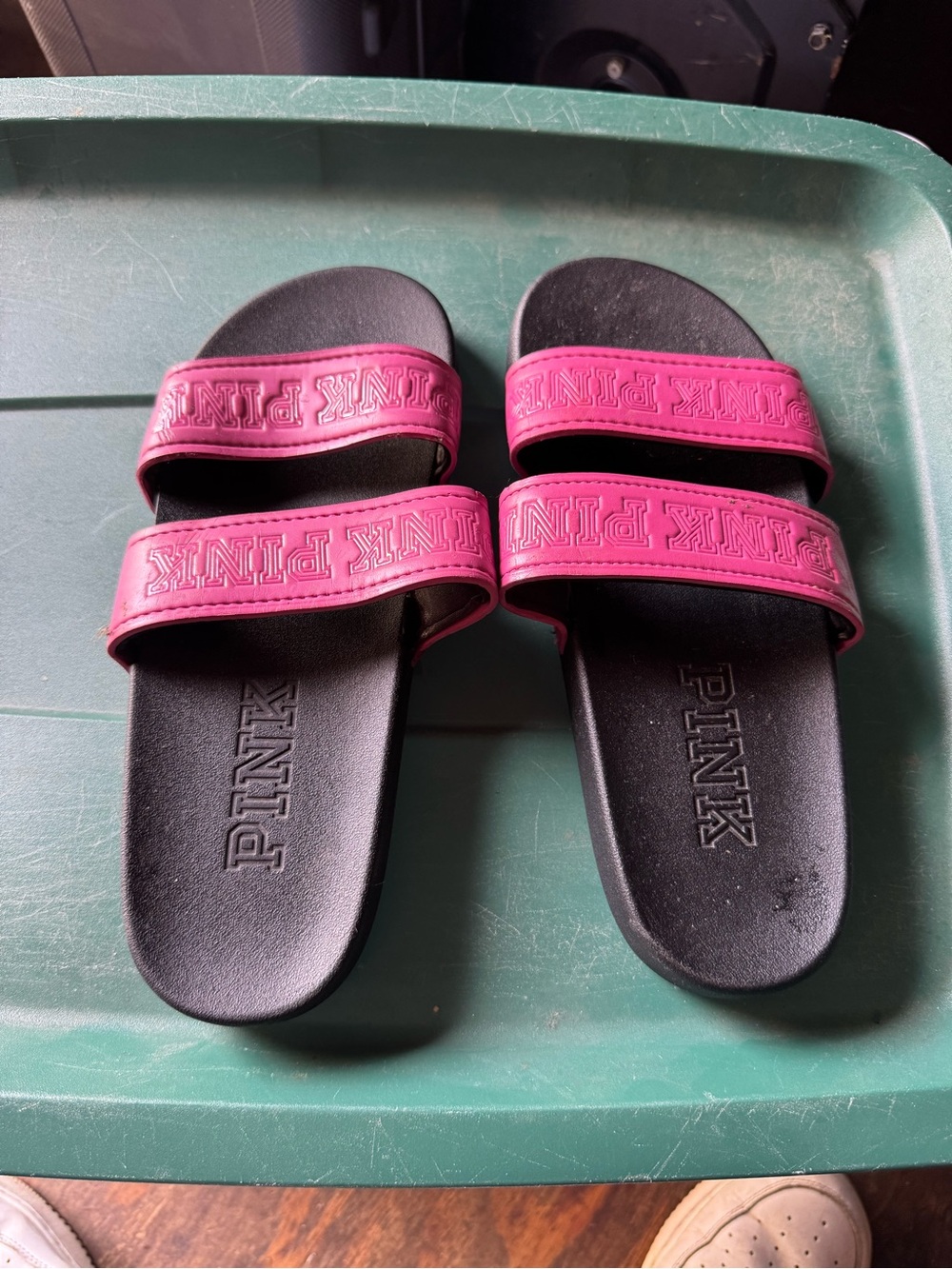 PINK Double Strap Slide Sandals in Bright Pink